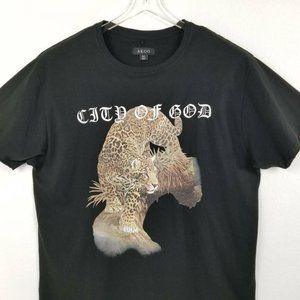 AKOO Mens Graphic T-Shirt Black Brown Leopard 3XL